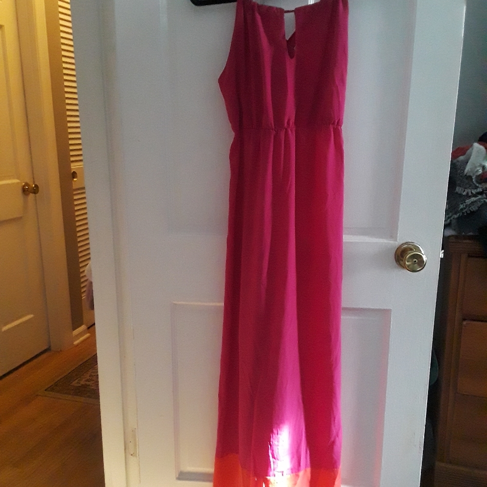 Long Silky Color Block Maxi Dress  sz L